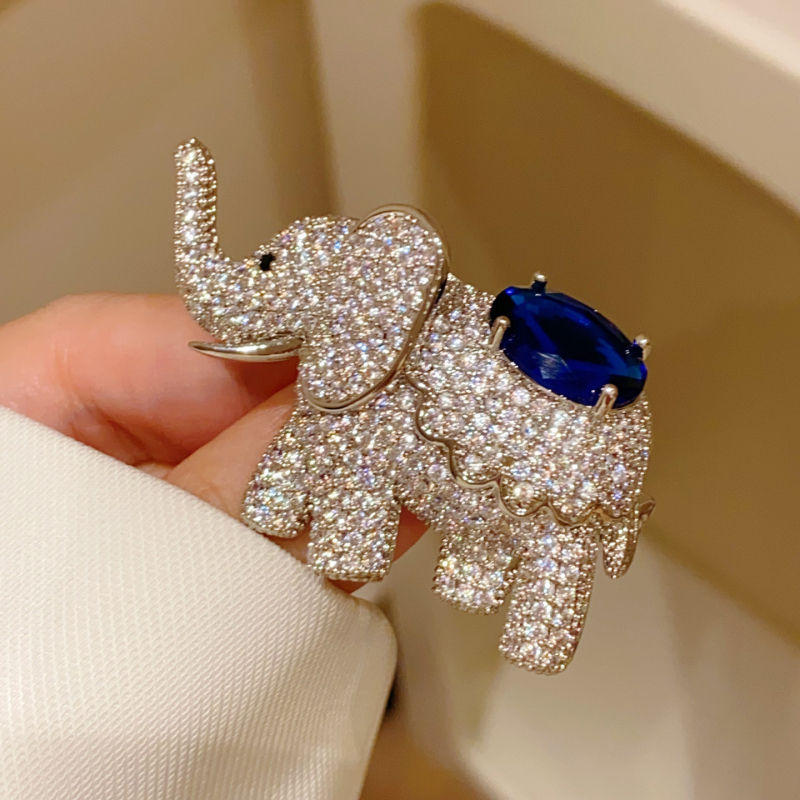 Broșă elefant din cupru, cu inserții de diamant, acoperire metalică, stil feminin coreean