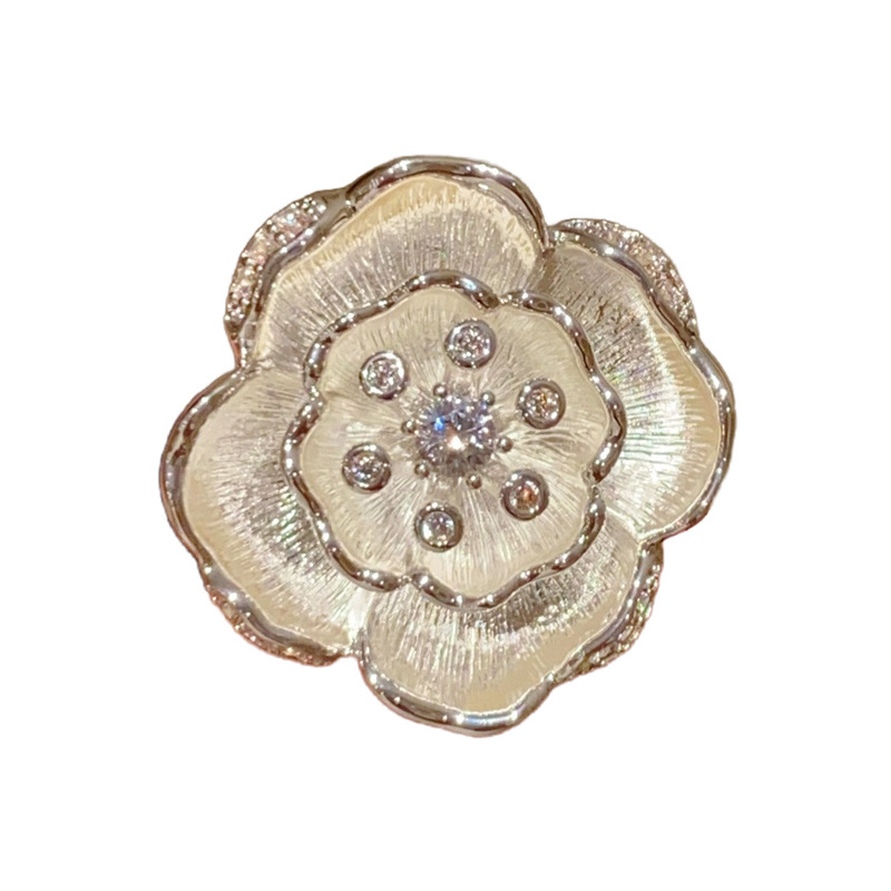 Bakrena broš s cvijetom, ručna izrada, 3D dizajn, elektropoliranje, ženski korejski stil