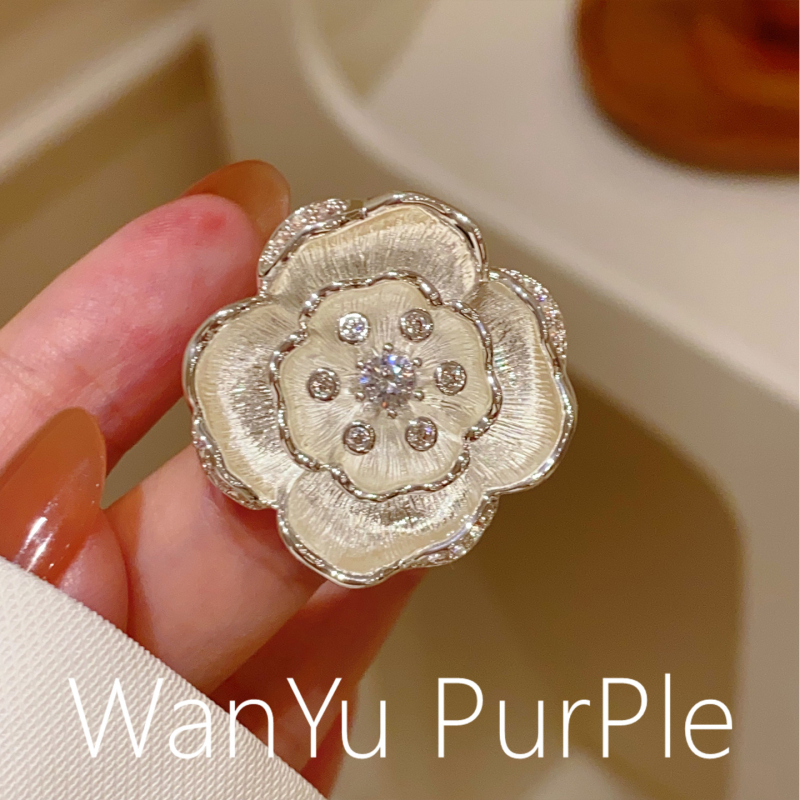 Bakrena broš s cvijetom, ručna izrada, 3D dizajn, elektropoliranje, ženski korejski stil