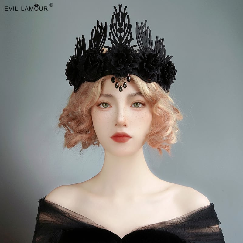 Evil Lamour Barokno Vintage Kraljevska Kruna – Aksesar za glavu za modnu reviju, Ručna izrada, Tekstil, Model FD-113