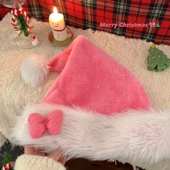 Розово плюшено коледно шапче за коса с панделка за жени — Famous Fox, възрастова група: възрастни, Зима 2025