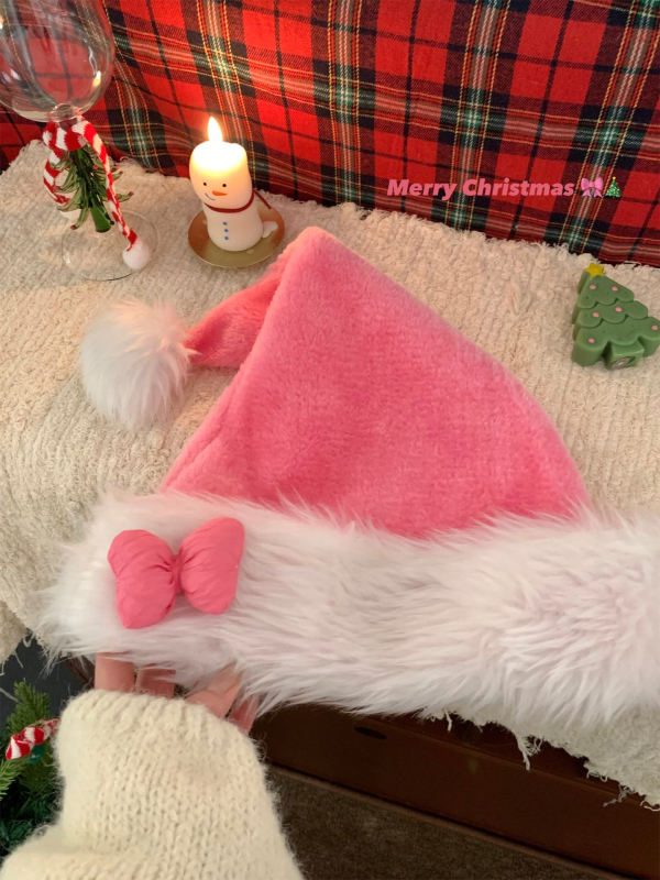 Розово плюшено коледно шапче за коса с панделка за жени — Famous Fox, възрастова група: възрастни, Зима 2025