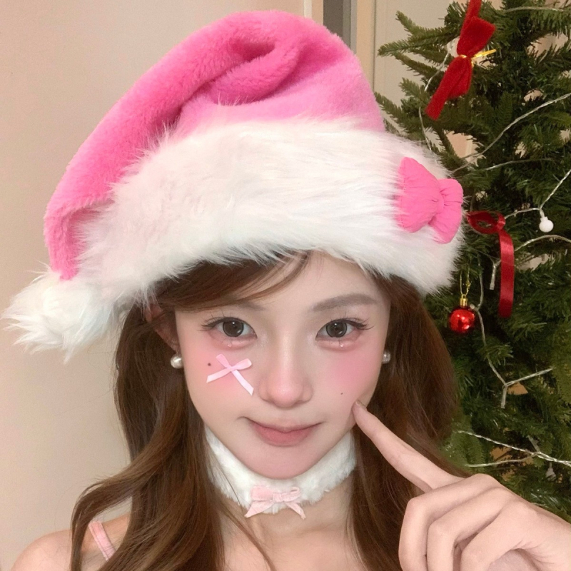 Розово плюшено коледно шапче за коса с панделка за жени — Famous Fox, възрастова група: възрастни, Зима 2025