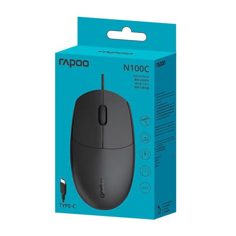Rapoo N100C ενσύρματο ποντίκι με διεπαφή Type-C, 1600dpi, 3 πλήκτρα, 1,5 m καλώδιο
