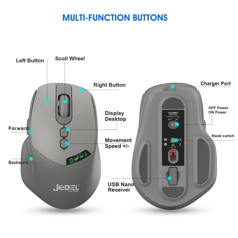 TBX8 optička miš, 3600 DPI, 7 tipki, USB, 2.4G/Bluetooth, punjiva