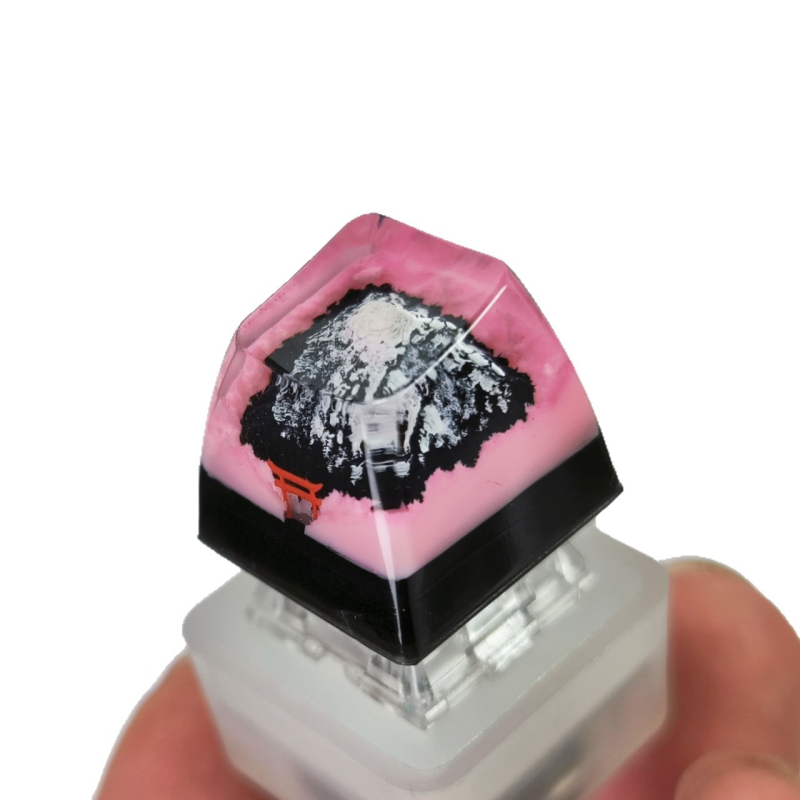 Capac ABS personalizat pentru tastatură mecanică Cross-Axis — transparent, motiv Snow Mountain Cherry Blossom, 2 g, capac de tastă unic