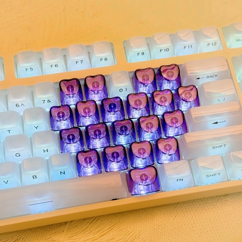 Set de capace taste inimă pentru tastatură mecanică, material PC transparent, taste DIY suplimentare, capace personalizate