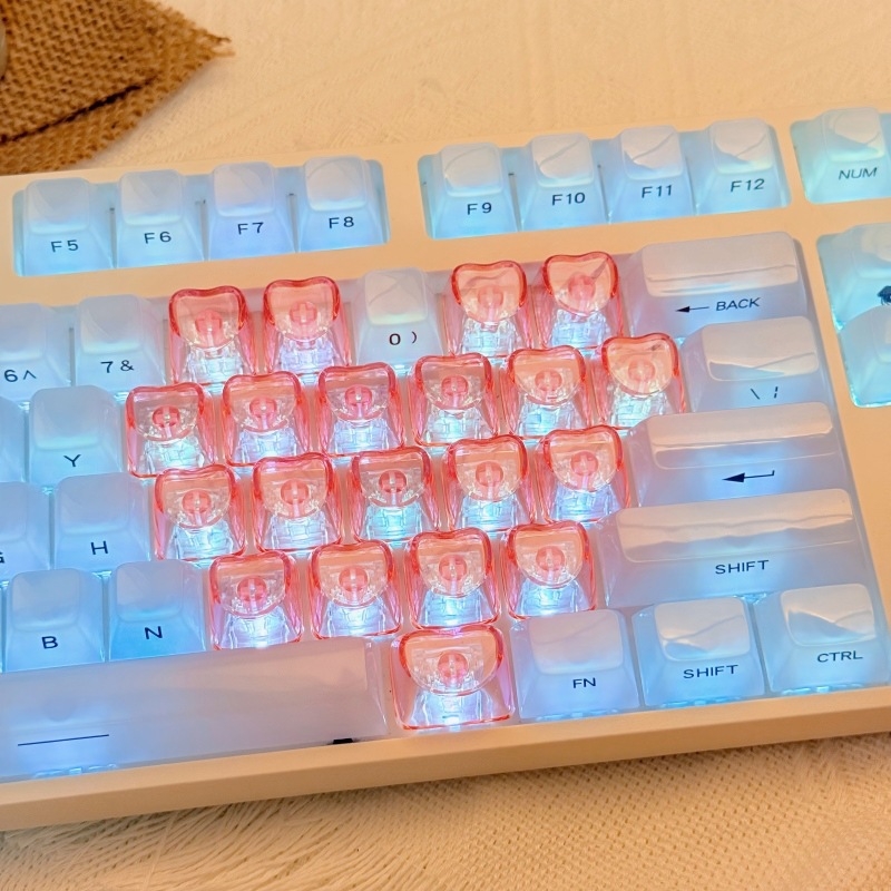 Set de capace taste inimă pentru tastatură mecanică, material PC transparent, taste DIY suplimentare, capace personalizate