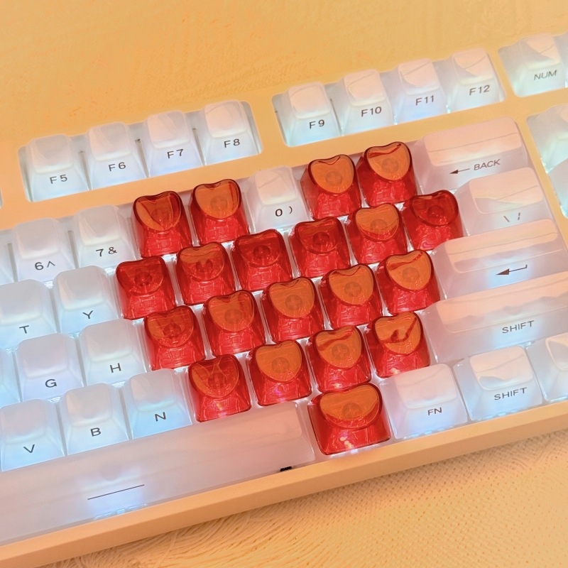 Set de capace taste inimă pentru tastatură mecanică, material PC transparent, taste DIY suplimentare, capace personalizate