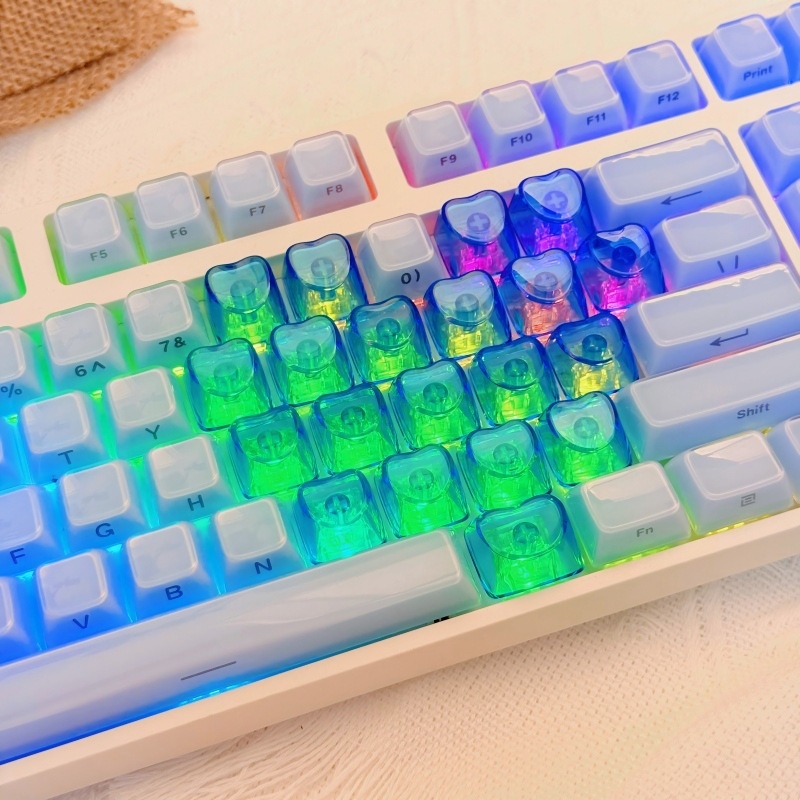 Set de capace taste inimă pentru tastatură mecanică, material PC transparent, taste DIY suplimentare, capace personalizate