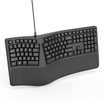Tastatură USB cu fir, ergonomic, cu suport pentru încheietură, 110 taste, ABS, Crater Architecture