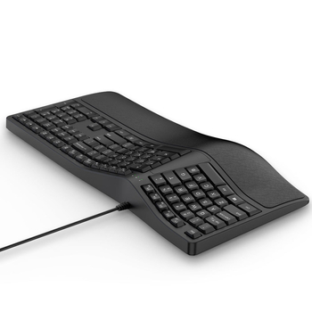 Tastatură USB cu fir, ergonomic, cu suport pentru încheietură, 110 taste, ABS, Crater Architecture