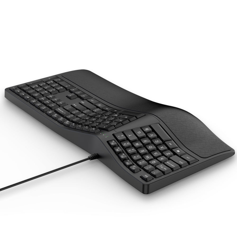 Tastatură USB cu fir, ergonomic, cu suport pentru încheietură, 110 taste, ABS, Crater Architecture