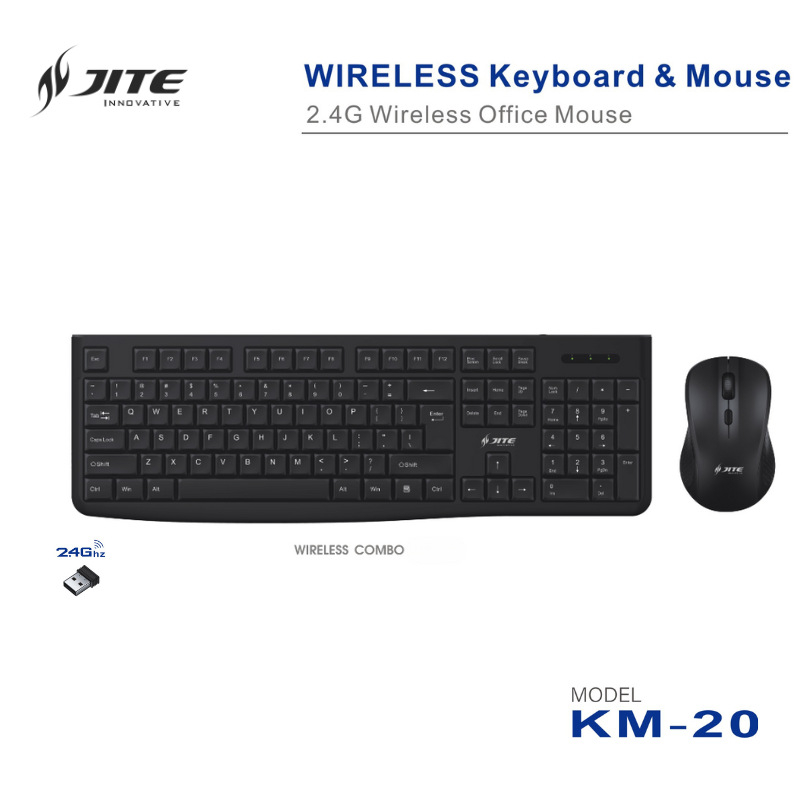 Jite KM-20 безжичен комплект клавиатура и мишка, 2.4G връзка, ергономичен дизайн, 1000dpi