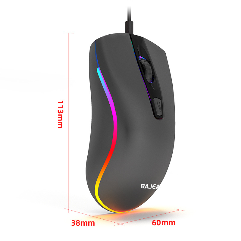 BAJEAL D1 laidinė žaidimų pelė USB, 1600 DPI, 4 mygtukai, ergonomiškas dizainas