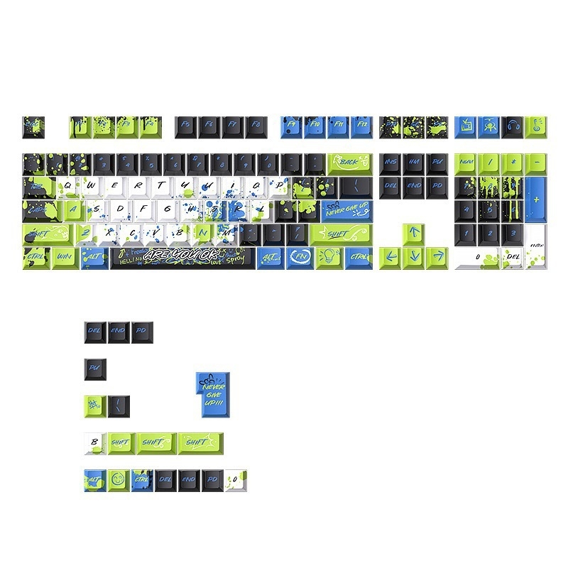 Set keycapova za mehaničku tipkovnicu — sublimacijska graffiti tema, ABS materijal, kompatibilan s mehaničkim tipkovnicama, prilagodljiv, 1 godina garancije
