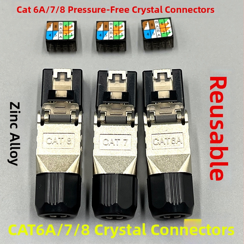 Kristāla RJ45 savienotājs ar aizsardzību Cat6A/7/8 — uzstādīšana bez instrumentiem, datoru tīklam