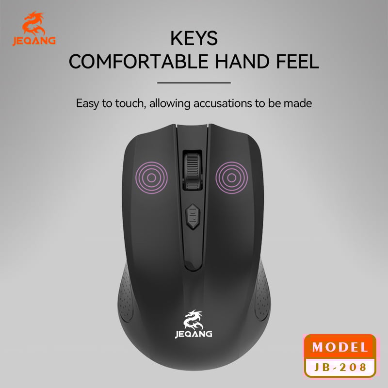 JEQANG JB-208 безжична безшумна мишка за бизнес и офис, 4 бутона, ергономична, DPI с регулируема настройка, Plug-and-Play