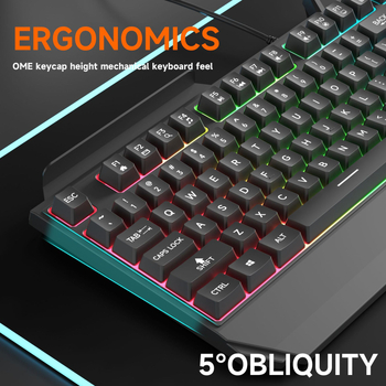 Tastatură de gaming cu cablu USB, 87 de taste, iluminare RGB, cu suport pentru încheieturi