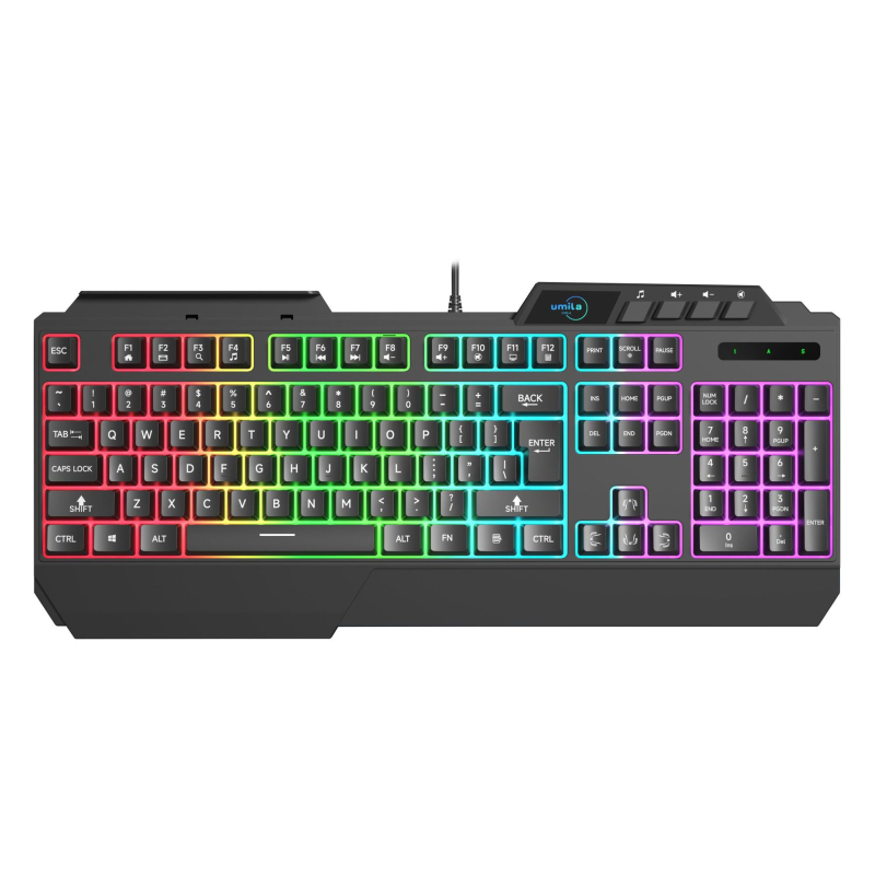 Tastatură de gaming cu cablu USB, 87 de taste, iluminare RGB, cu suport pentru încheieturi