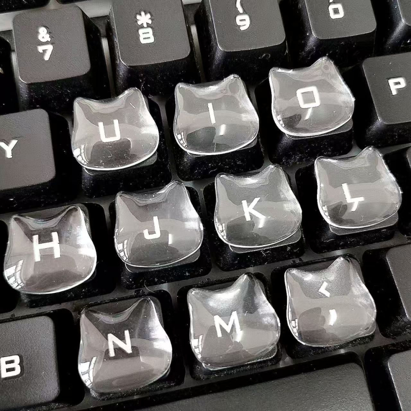 Stickere pentru taste de tastatură, creștere a înălțimii tastelor, sticlă de cristal, motiv drăguț cu cap de pisică, ajutor pentru tastare și manichiură