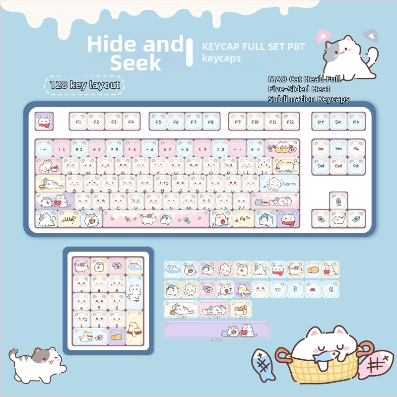 MAO macskafej billentyűsapka – Lurkó téma, Ötoldalú szublimáció, PBT, Testreszabható mechanikus billentyűzetekhez