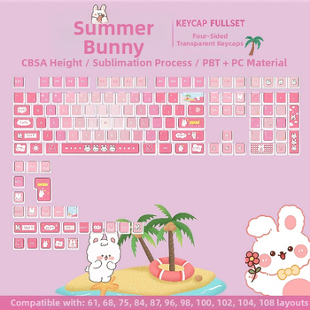 SA profilio klavišų kepurėlių rinkinys, vasaros kiškio tema, keturių pusių skaidrus, PBT, dye-sublimation, 119 klavišų