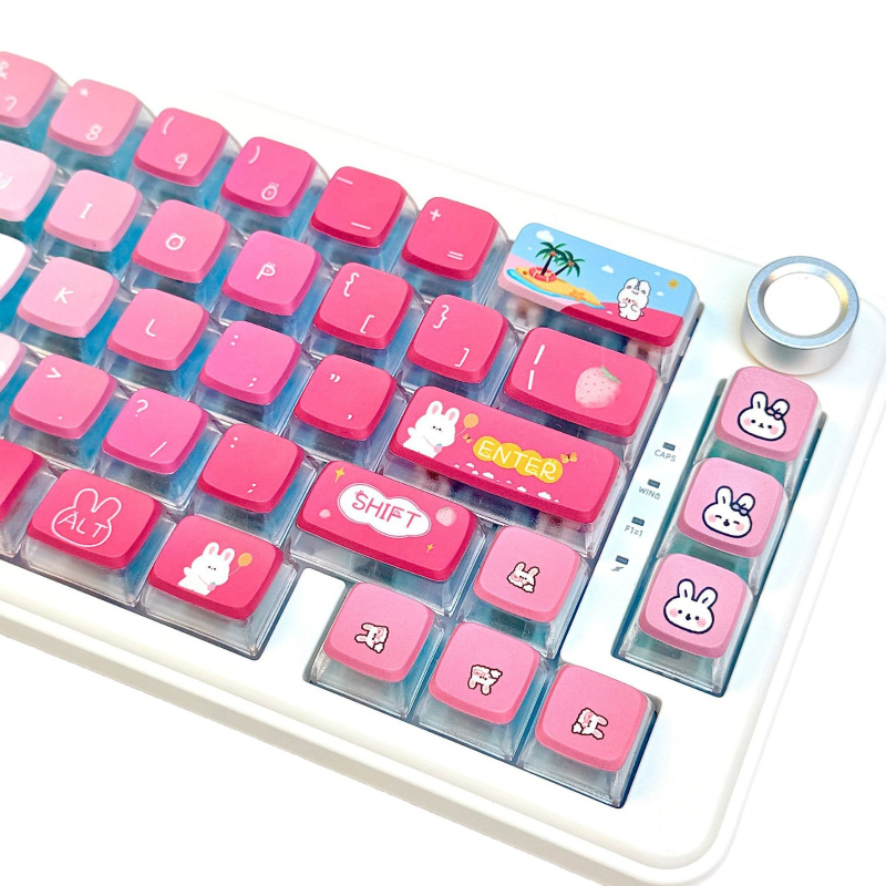 Комплект кейкапс SA профил за механична клавиатура, летна тема зайче, прозрачен PBT, Dye-Sublimation, 119 клавиши