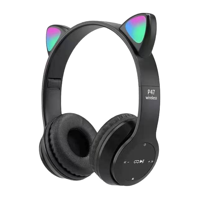 P47M Bluetooth slušalice s mačjim ušima, svjetleće, sklopive, utor za karticu