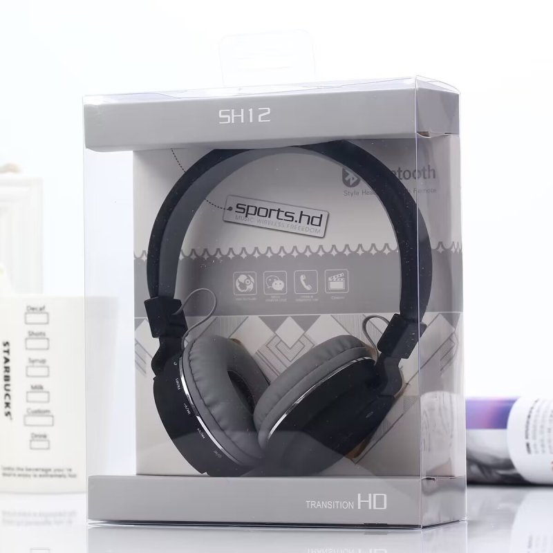 SH12 Bluetooth slušalice, sklopne, sportski stil, stereo — Bluetooth 5.0, domet 10 m, IPX5 vodootpornost, trajanje baterije 4–8 sati