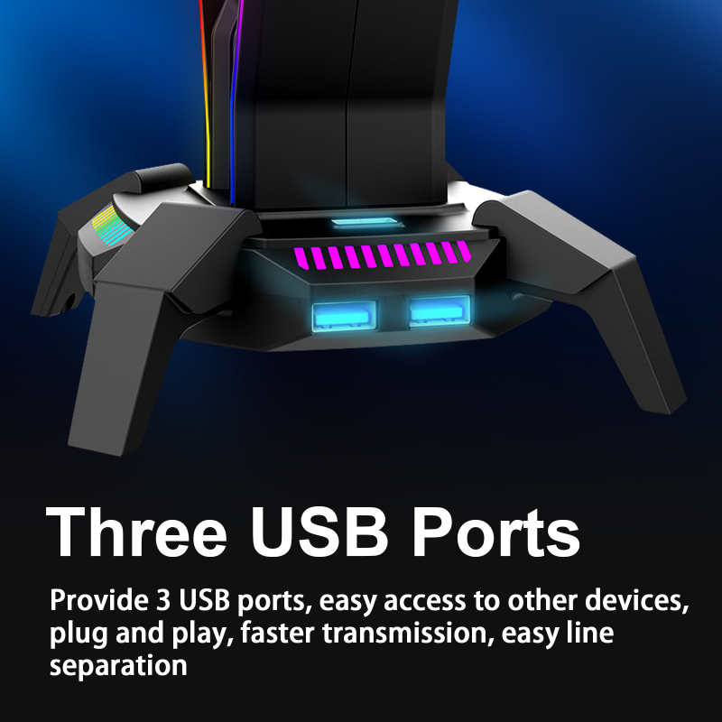 Youbo G6 stolni držač za slušalice sa svjetlom – USB i Type-C punjenje, 7.1-kanalni zvučni otvor, kompatibilan s 4-pin slušalicama