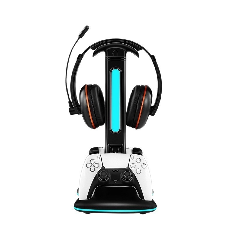 PS5 Stație dublă de încărcare cu spațiu pentru căști - USB-C, ABS, dimensiuni 60×37,5×59 mm, 555 g