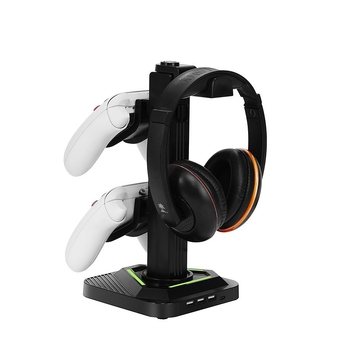 Stand universal de depozitare pentru controllere și căști cu cârlig — Model SY-XSX-218, ABS, interfață USB, lumini decorative, compatibil cu controllere PS5/PS4/PS3/Xbox/Switch