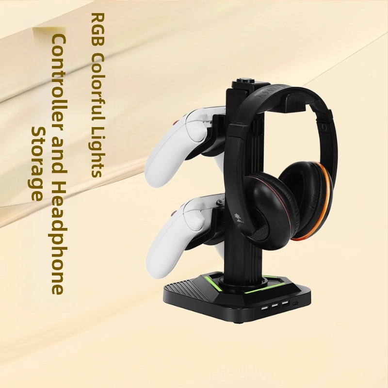 Univerzálny stojan na odkladanie ovládačov a slúchadiel s hákom — Model SY-XSX-218, ABS, USB rozhranie, dekoratívne svetlá, kompatibilný s ovládačmi PS5/PS4/PS3/Xbox/Switch
