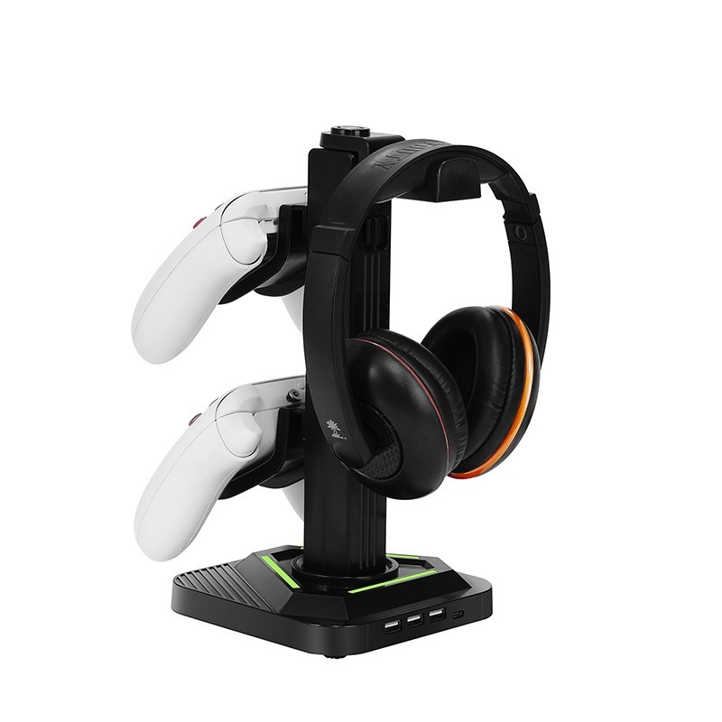 Stand universal de depozitare pentru controllere și căști cu cârlig — Model SY-XSX-218, ABS, interfață USB, lumini decorative, compatibil cu controllere PS5/PS4/PS3/Xbox/Switch