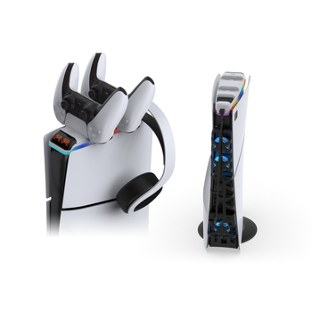 DOBE PS5 SLIM suport pentru consolă cu stație de încărcare pentru controlere și spațiu de depozitare pentru căști (ABS)