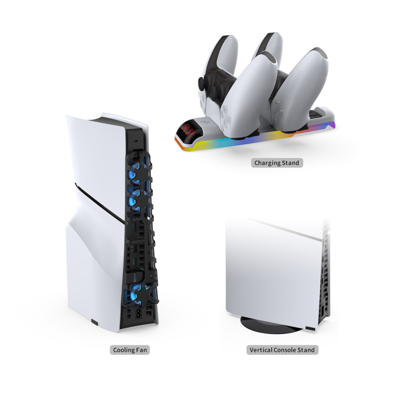 DOBE PS5 SLIM suport pentru consolă cu stație de încărcare pentru controlere și spațiu de depozitare pentru căști (ABS)