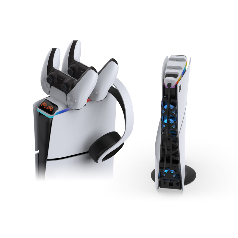 DOBE PS5 SLIM suport pentru consolă cu stație de încărcare pentru controlere și spațiu de depozitare pentru căști (ABS)
