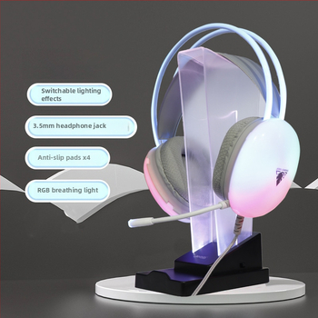 Austiņu statīvs ar RGB LED apgaismojumu, divfunkcionāls – galda displejam un uzglabāšanai; modelis Acrylic bracket; materiāls silikons