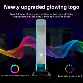 Austiņu statīvs ar RGB LED apgaismojumu, divfunkcionāls – galda displejam un uzglabāšanai; modelis Acrylic bracket; materiāls silikons