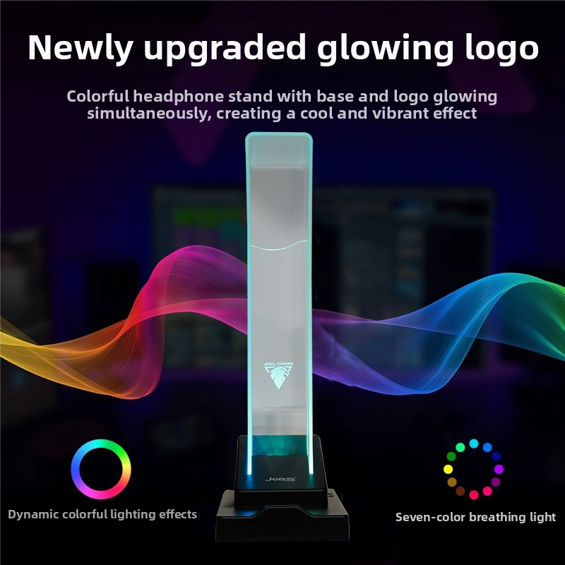 Austiņu statīvs ar RGB LED apgaismojumu, divfunkcionāls – galda displejam un uzglabāšanai; modelis Acrylic bracket; materiāls silikons