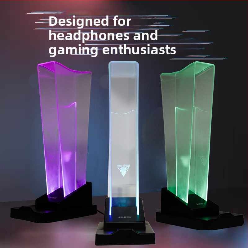 Austiņu statīvs ar RGB LED apgaismojumu, divfunkcionāls – galda displejam un uzglabāšanai; modelis Acrylic bracket; materiāls silikons