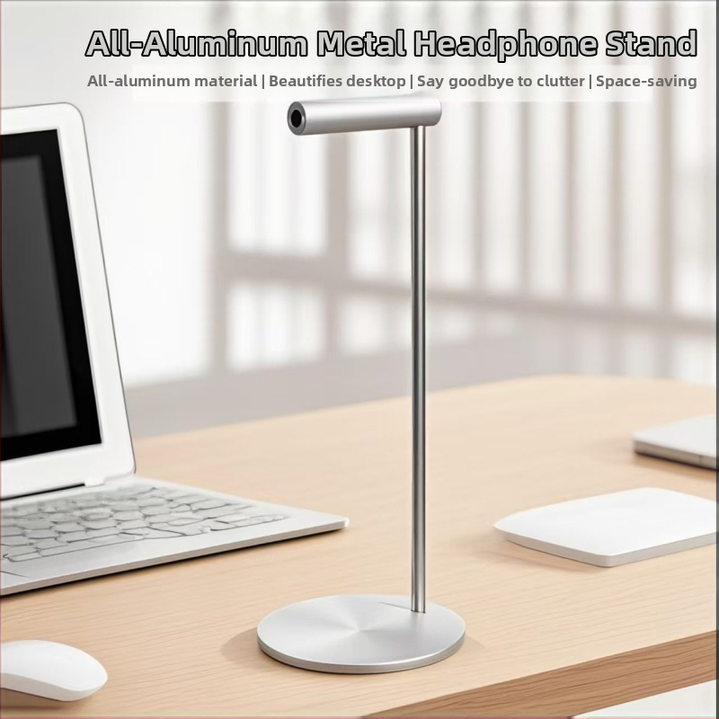 Pilnībā alumīnija austiņu statīvs darbam uz galda; bez urbšanas; svars 190 g; modelis: metāla austiņu statīvs.