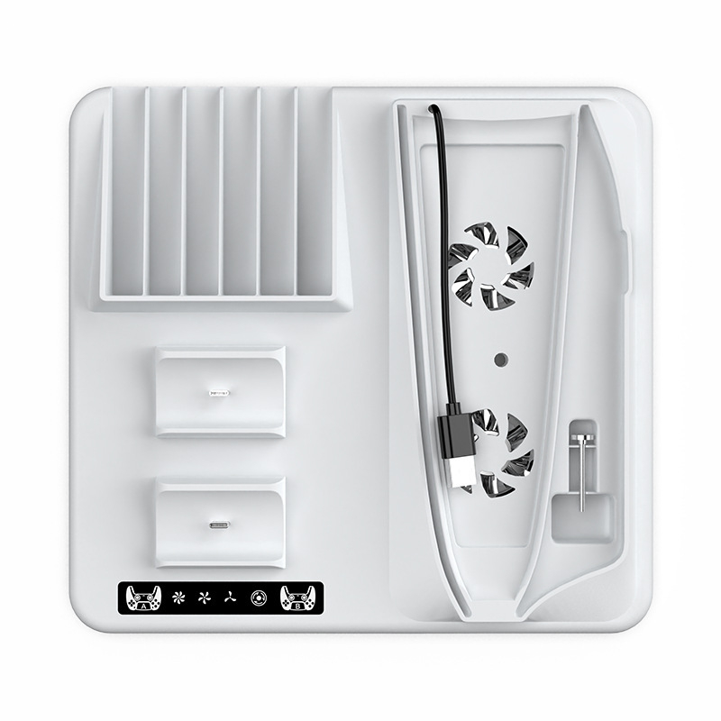 PS5 Slim Bază de Răcire Multifuncțională cu Depozitare Discuri, Stație de Încărcare Duală pentru Controleere și Suport pentru Căști, Model HBP-537, ABS