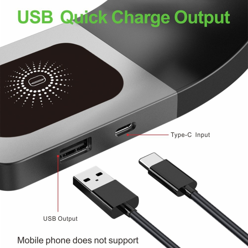 Trīs vienā bezvadu uzlāde ar magnētisko statīvu un apkārtes gaismu pulksteņiem, ausām un telefonam | QC3.0, 15W maks, kopējā jauda 23W