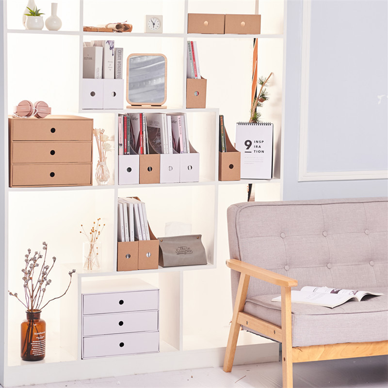 Cutie de depozitare pentru birou din hârtie kraft cu compartimente, pliabilă și stivuibilă, 18 L