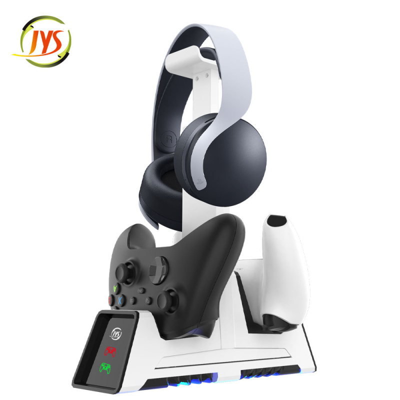 PS5 višenamjenska punjačka stanica s držačem slušalica – dvostruko punjenje za upravljače PS5/PS4/Switch Pro/Xbox One/Series X (Model JYS-P5113)