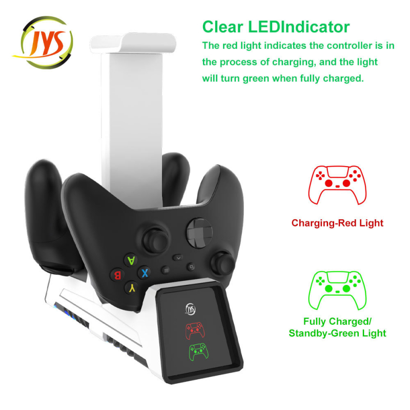 PS5 višenamjenska punjačka stanica s držačem slušalica – dvostruko punjenje za upravljače PS5/PS4/Switch Pro/Xbox One/Series X (Model JYS-P5113)