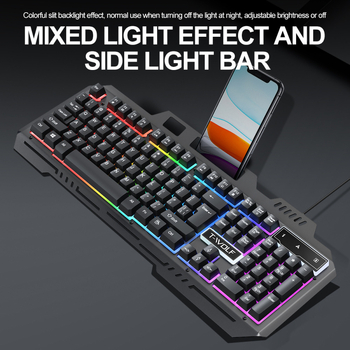 Thunderwolf T16 vezetékes billentyűzet, 104 gomb, USB, fém lemez, számítógép és telefon tartó, több színű háttérvilágítás