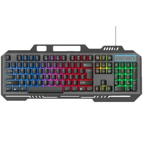 Thunderwolf T16 vezetékes billentyűzet, 104 gomb, USB, fém lemez, számítógép és telefon tartó, több színű háttérvilágítás